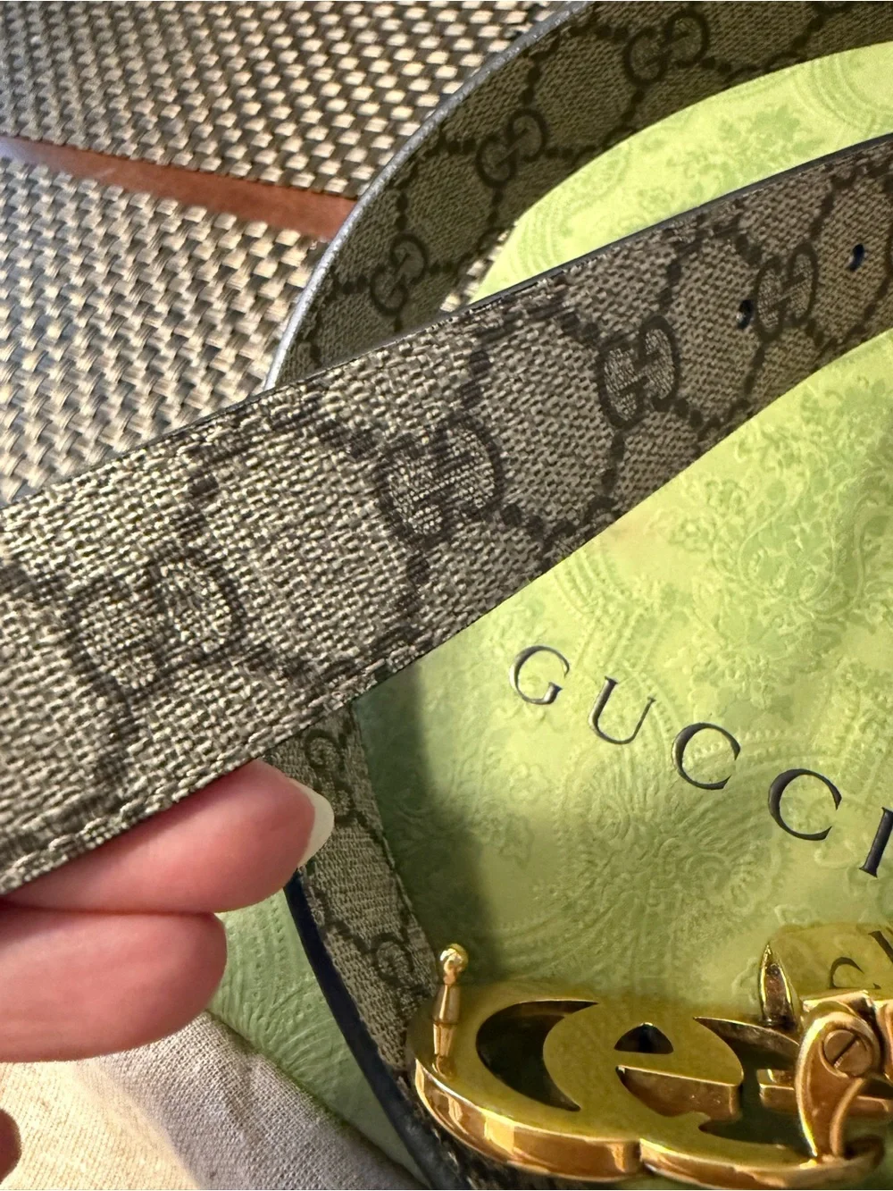 Gucci Black Leather Belt with Gold Double G Buckle and GG Reversible
